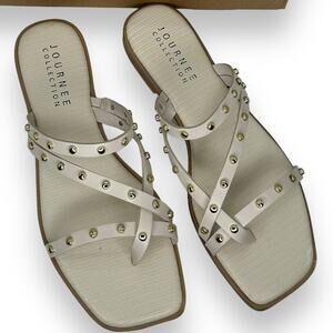 NEW Quiet Luxury Macy's White Strappy Studded Sandals Size 10 Gold Beach Summer